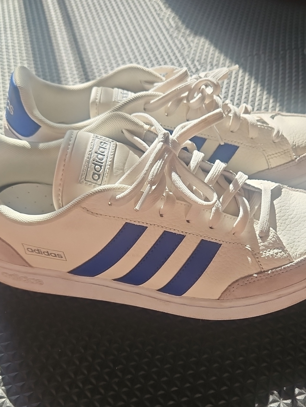 adidas White Sneakers with Blue Three Stripes